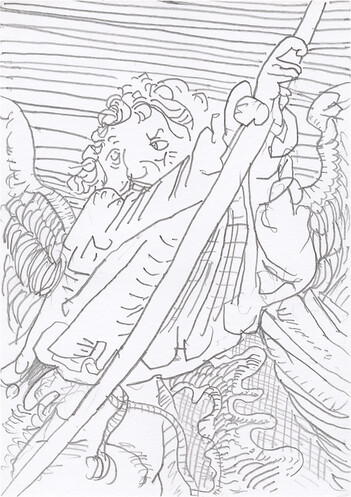 220 &ndash; Albrecht DürerSt. Michaels Kampf mit dem Drachen1498  &ndash; Holzschnitt 28&nbsp;cm x 39&nbsp;cm 